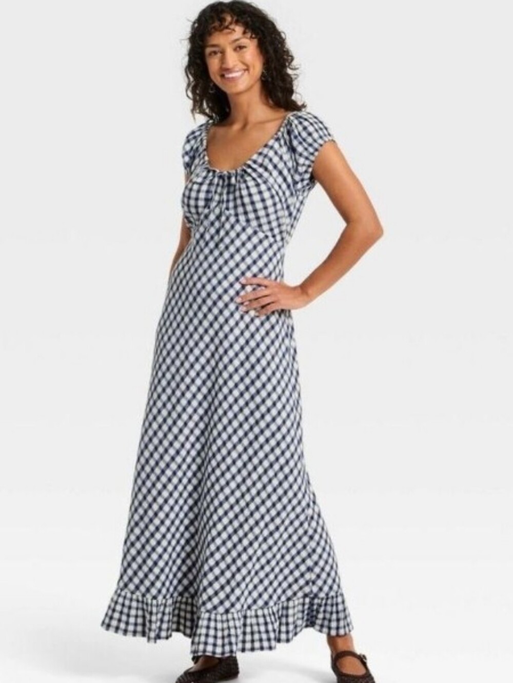 Universal Thread Blue Gingham Puff-Sleeve Maxi Dress Xxl Cottagecore